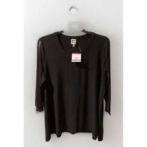 ANNE KLEIN Top Slinky‎ Knit Blouse Sz 2X Sheer Sleeve Black NWT Dressy